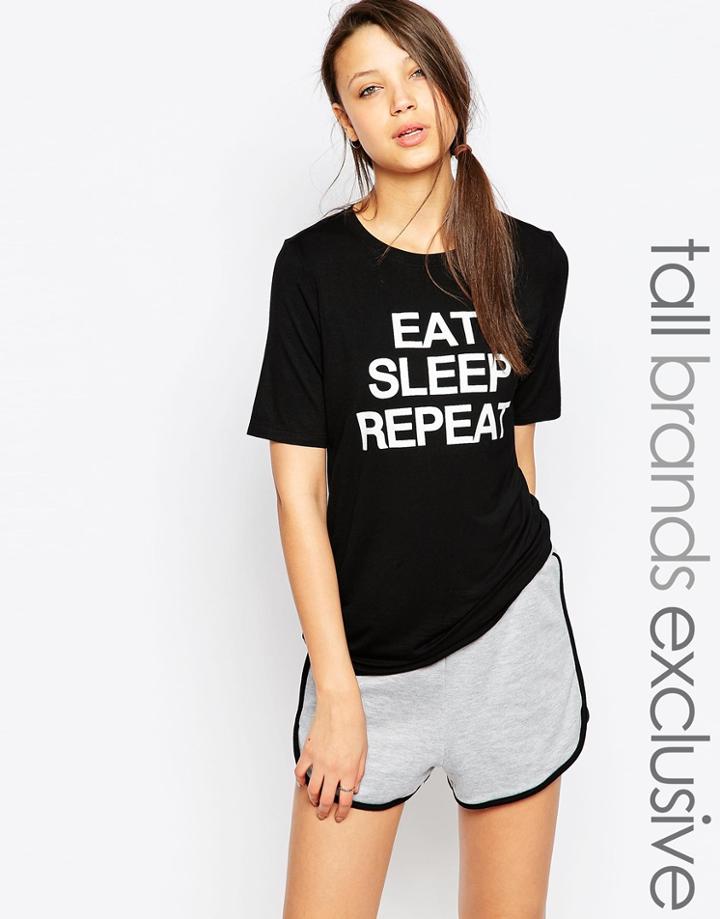 One Day Tall 'eat Sleep Repeat 'motif Tee - Black