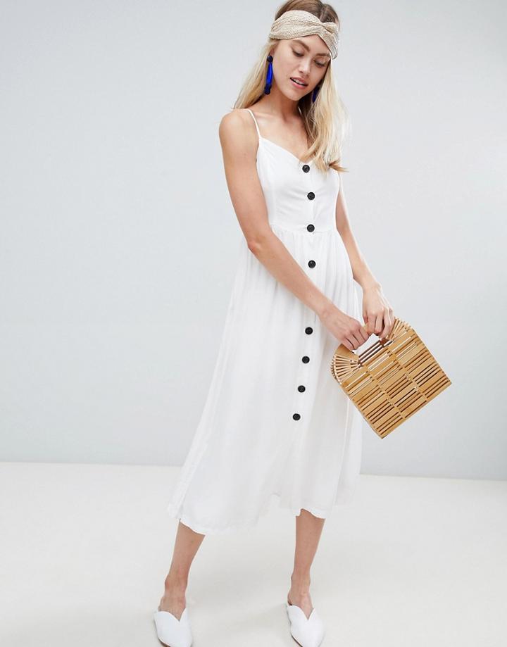 Bershka Button Front Dress In White - White