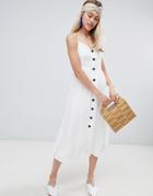 Bershka Button Front Dress In White - White