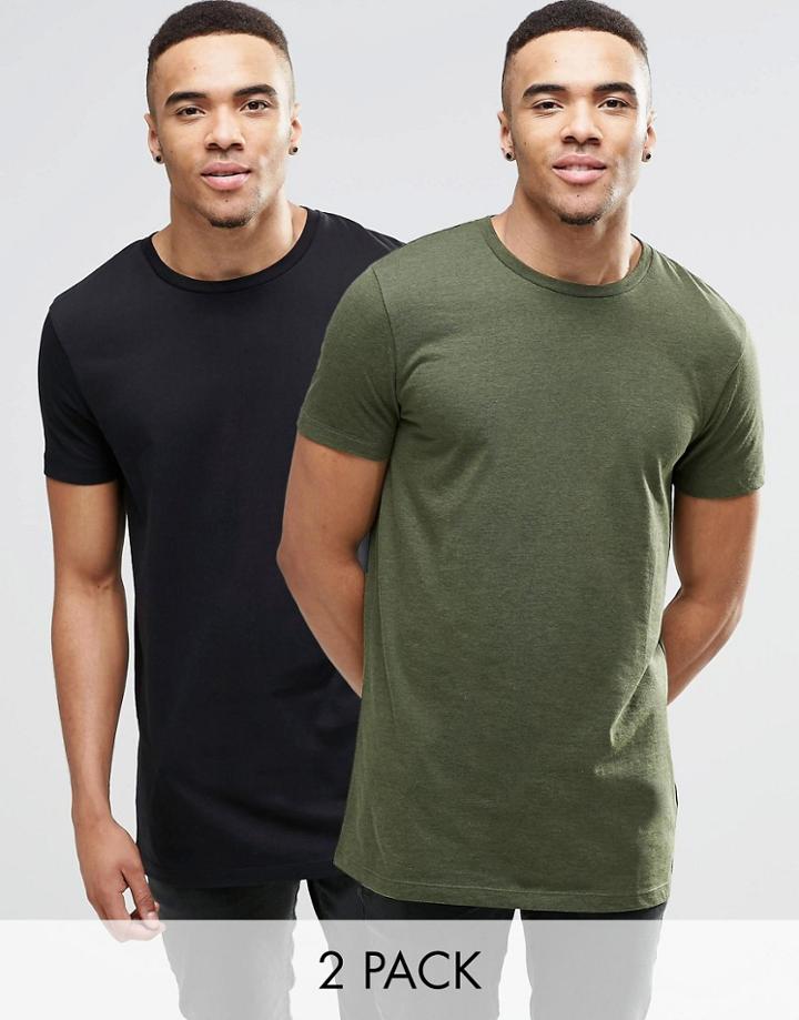 Asos Longline T-shirt With Crew Neck 2 Pack - Multi