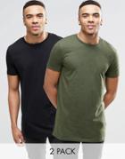 Asos Longline T-shirt With Crew Neck 2 Pack - Multi