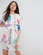 Asos Graffiti Print T-shirt Dress - Multi