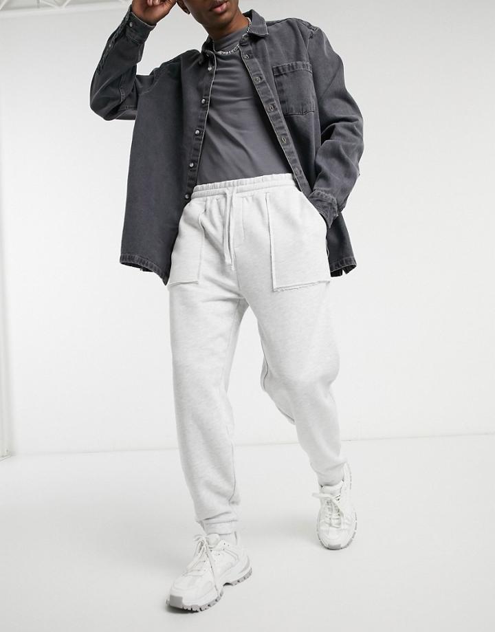 Asos Design Oversized Sweatpants With Pocket Detail In White Marl-grey
