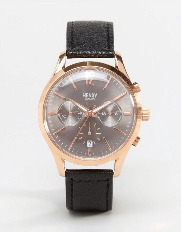 Henry London Finchley Chronograph Watch In Leather - Black