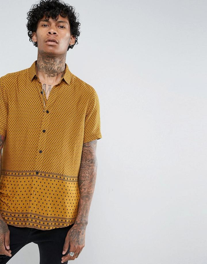 Asos Regular Fit Viscose Print Shirt - Brown