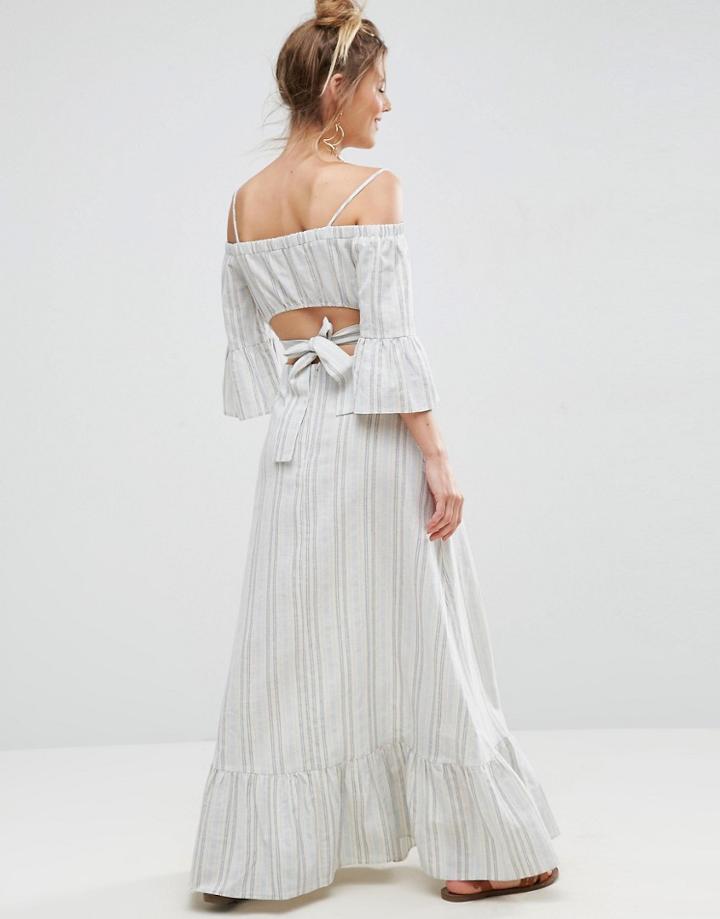 Asos Open Back Maxi Dress In Natural Fibre Stripe - Multi