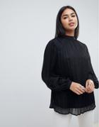 Asos Design Pleated Blouse With Tie Back Detail - Black
