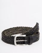 Asos Leather Plaited Belt In Black - Black