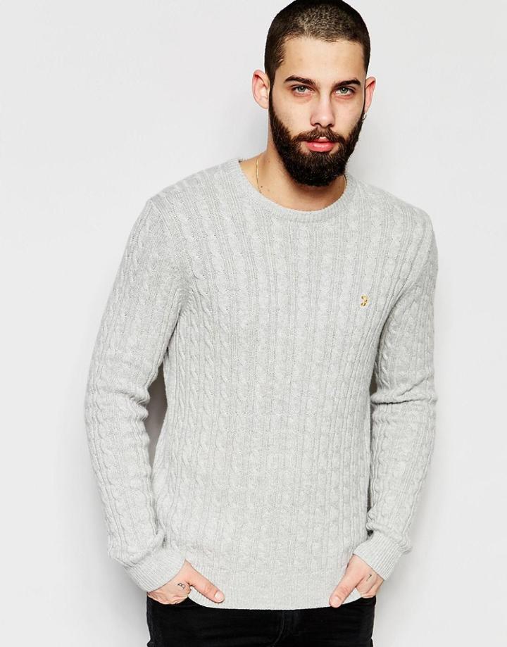 Farah Sweater With Cable Knit Regular Fit - Gray
