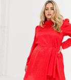 Asos Design Curve High Neck Jacquard Mini Dress-red