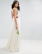 Asos Bridal Deep Plunge Strap Back Fishtail Maxi Dress - Cream