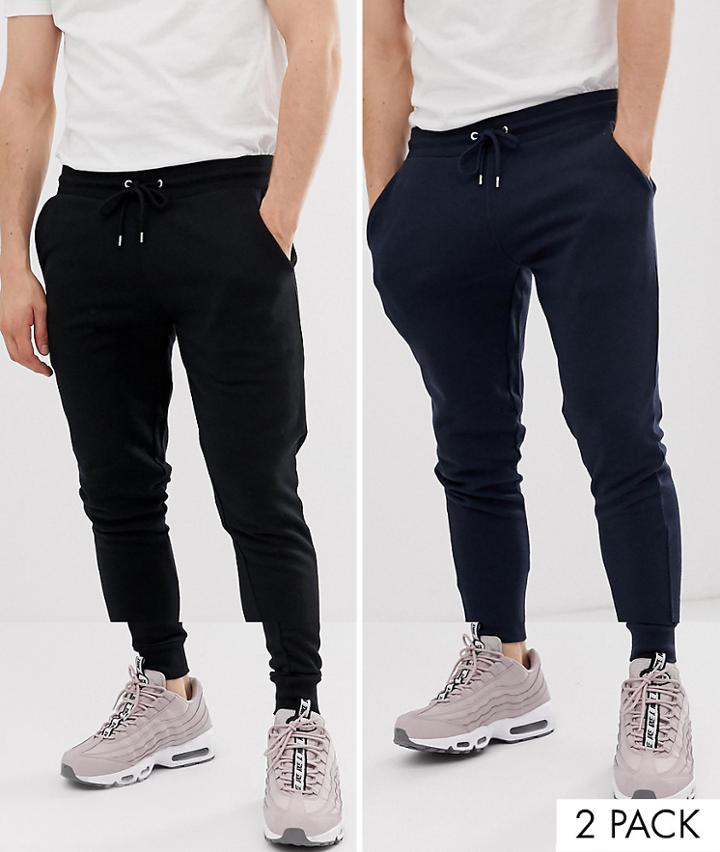 Asos Design Super Skinny Sweatpants 2 Pack In Black/navy - Black
