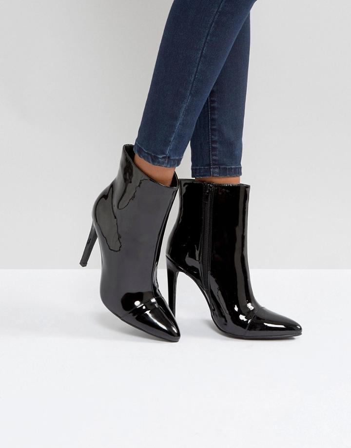 London Rebel Stiletto Heel Pointed Ankle Boot With Silver Zip - Black