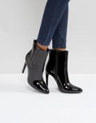 London Rebel Stiletto Heel Pointed Ankle Boot With Silver Zip - Black