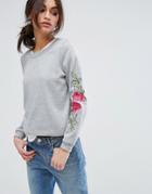 Vero Moda Floral Embroidered Sweater - Gray