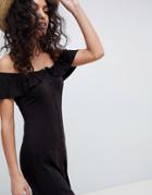 Asos Design Off Shoulder Button Through Midi Sundress - Black