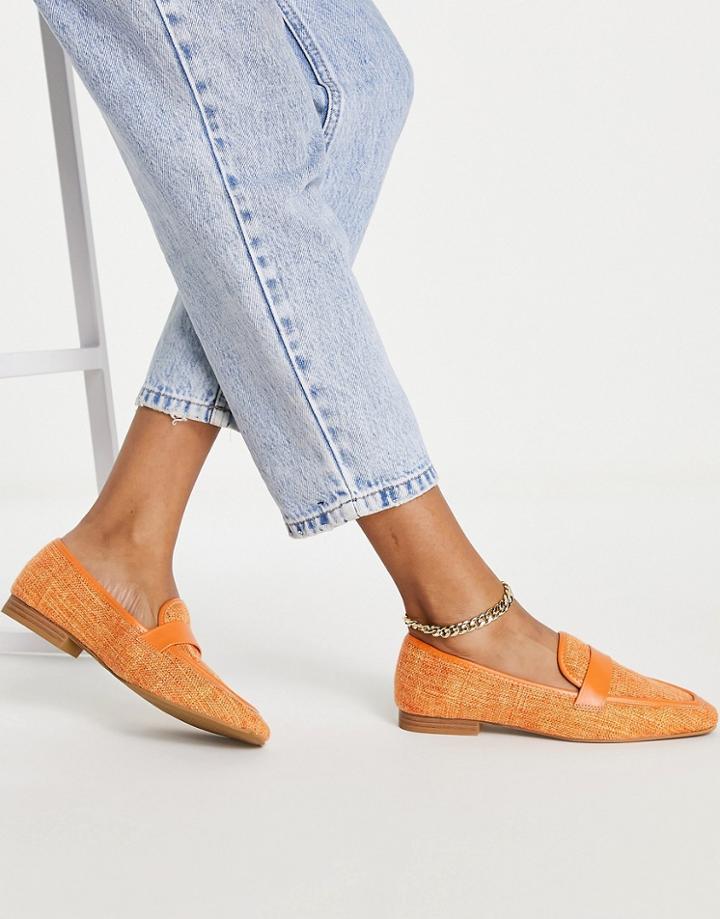 Asos Design Megan Woven Flat Loafers In Orange