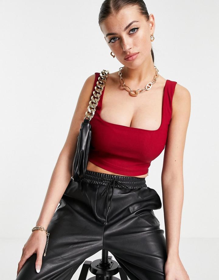 Vesper Square Neck Crop Top In Wine-red