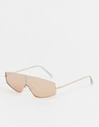 Asos Design Rose Gold Metal Visor Sunglasses - Copper