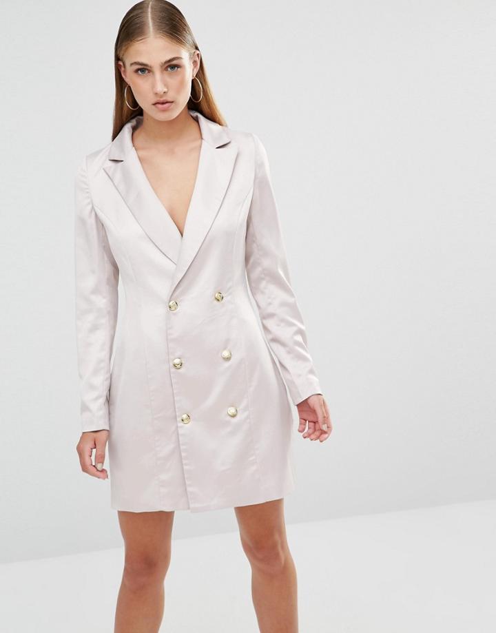 Missguided Satin Tux Dress - Pink