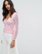 Warehouse Mesh Wrap Top - Pink