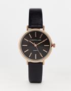 Christian Lars Womens Leather Strap Watch In Black And Rose Gold