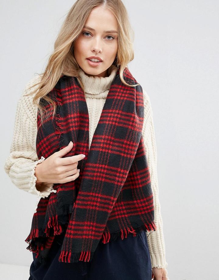 Yumi Navy And Red Check Scarf - Multi