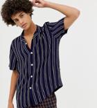 Noak Revere Shirt In Stripe - Navy