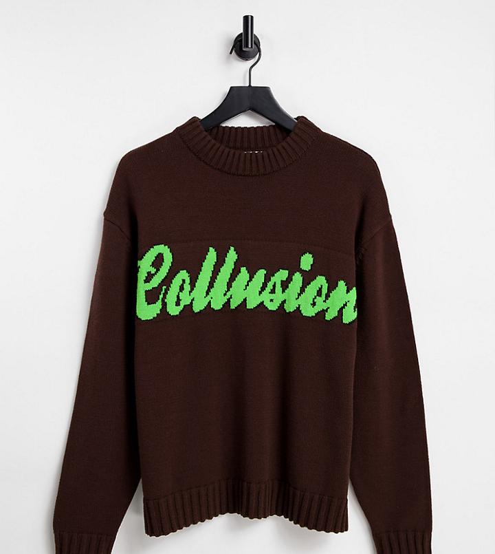 Collusion Unisex Sweater With Branded Jacquard Placement Print-black