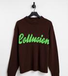 Collusion Unisex Sweater With Branded Jacquard Placement Print-black