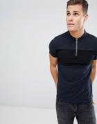 Asos Design Pique Polo Shirt With Zip Neck And Contrast Panel - Multi