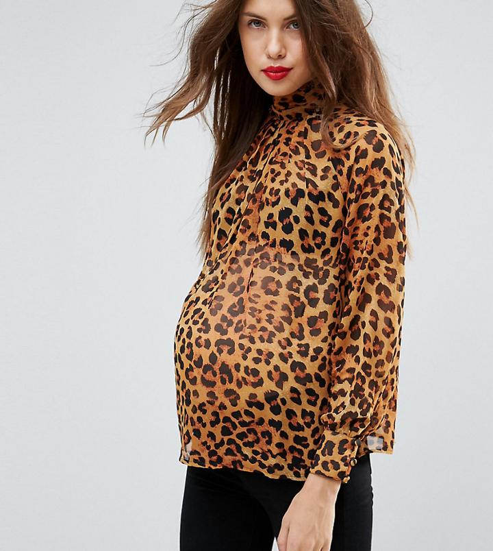 Asos Maternity Animal Print High Neck Blouse - Multi