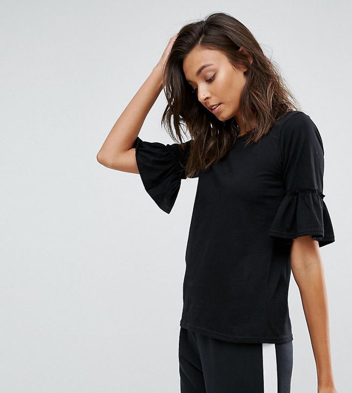 Daisy Street Tall T-shirt With Ruffle Sleeve - Black