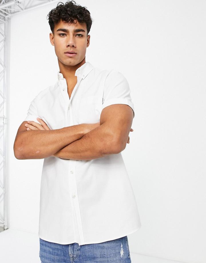 Topman Short Sleeve Slim Oxford Shirt In White