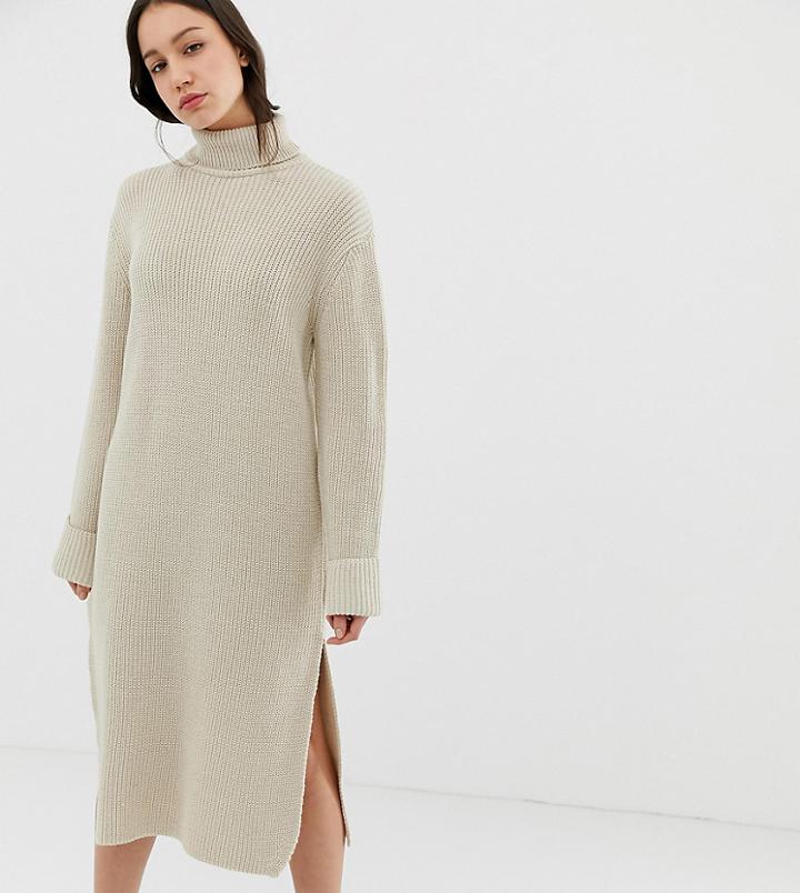 Asos Design Tall Maxi Dress With Side Splits-stone