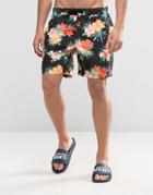 Asos Swim Shorts With Orange Tropical Floral Print In Mid Length - Bla