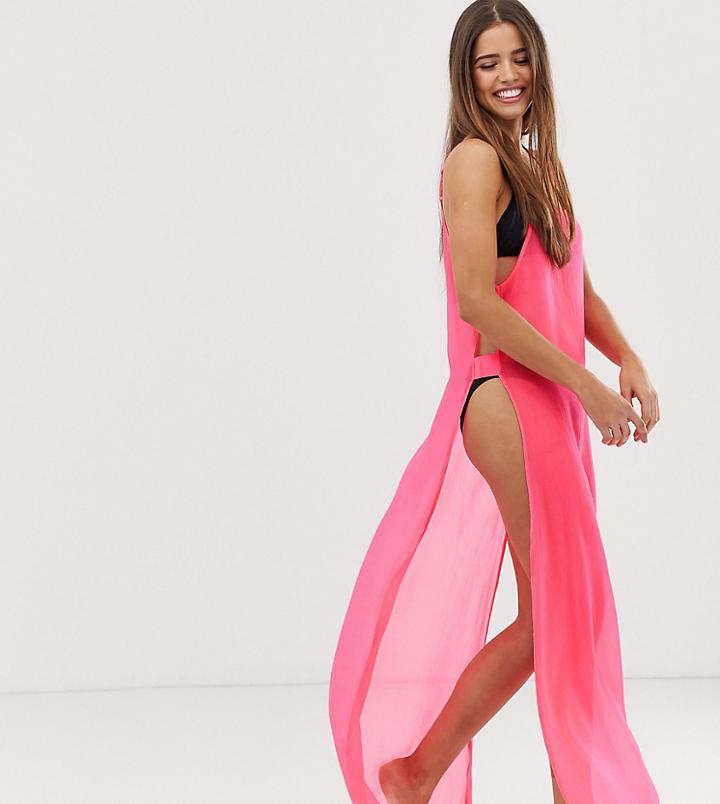 Glamorous Exclusive Mesh Beach Dress In Neon Pink