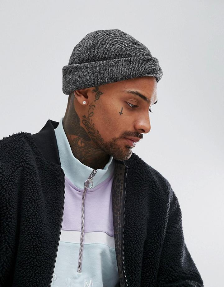 Asos Mini Fisherman Beanie In Black And Gray Twist - Black