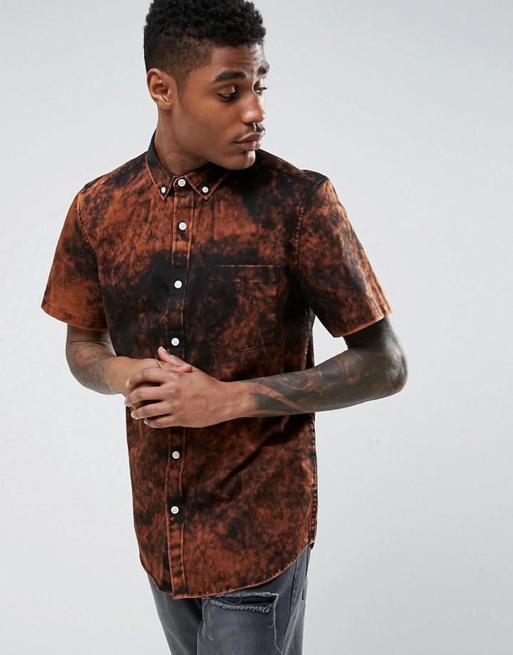 Asos Regular Fit Acid Wash Shirt With Abrasions In Black - Black