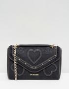 Love Moschino Suede Heart Shoulder Bag With Chain - Black