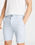 Topman Cotton Blend Skinny Chino Shorts In Light Blue - Mblue-blues