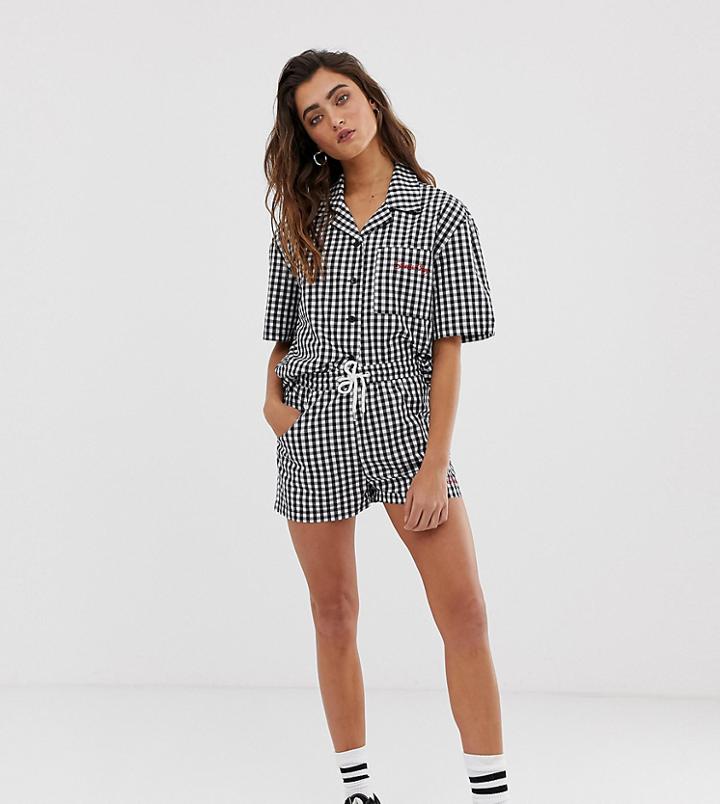 Santa Cruz High Waisted Drawstring Shorts In Gingham Two-piece - Black