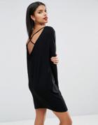 Asos Cowl Back Mini Dress With Strap Detail And Long Sleeve - Black