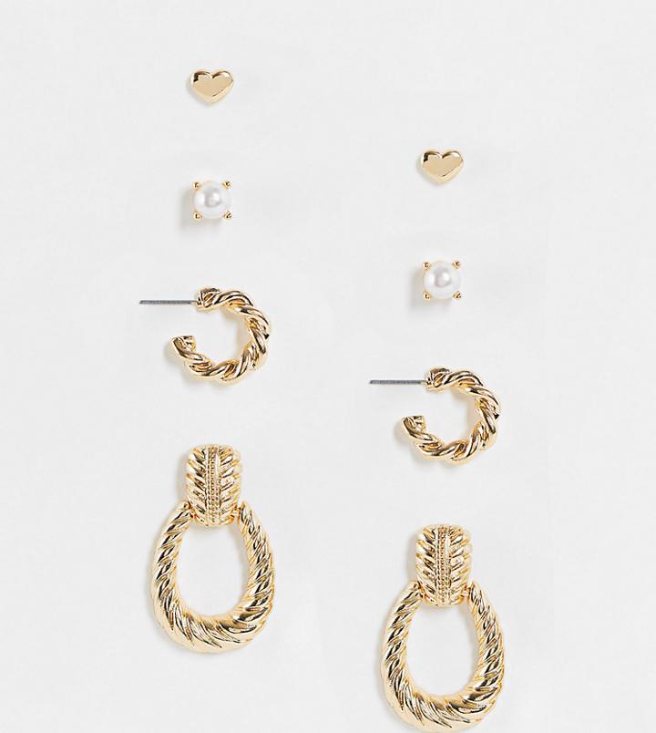 Reclaimed Vintage Inspired Stud And Hoop Pack-gold