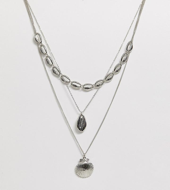 New Look Layered Shell Necklace In Silver - Gold