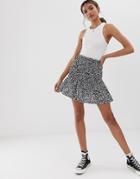 Asos Design Shirred Bask Mini Skirt In Mono Floral Print - Multi
