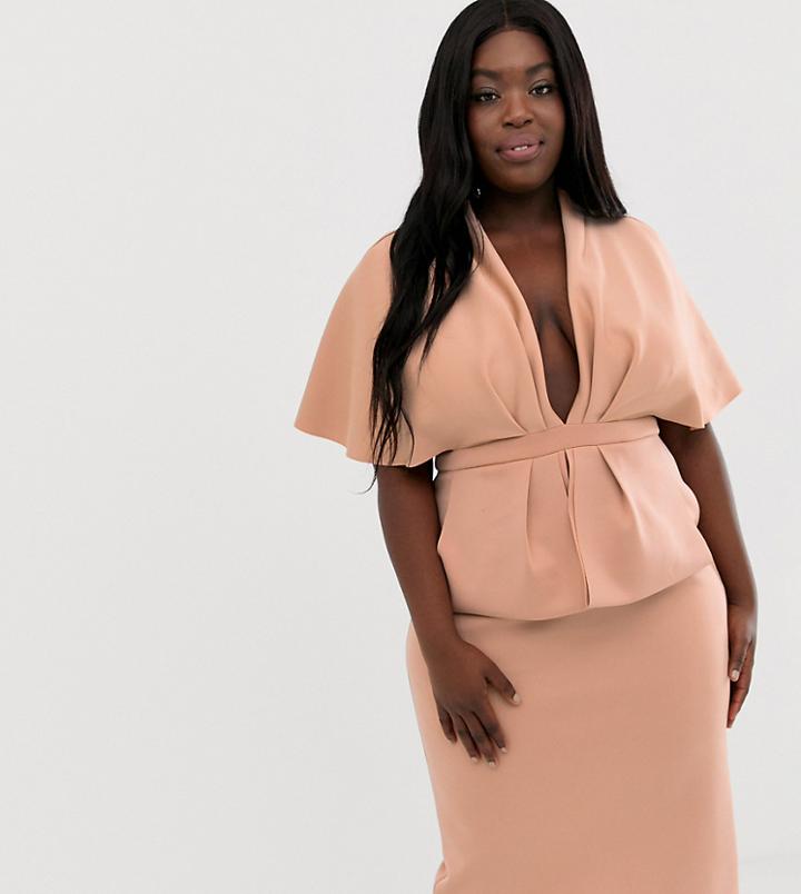 Asos Design Curve Structured Plunge Kimono Midi Dress With Peplum - Pink