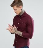 Farah Skinny Fit Button Down Oxford Shirt In Bordeaux - Red