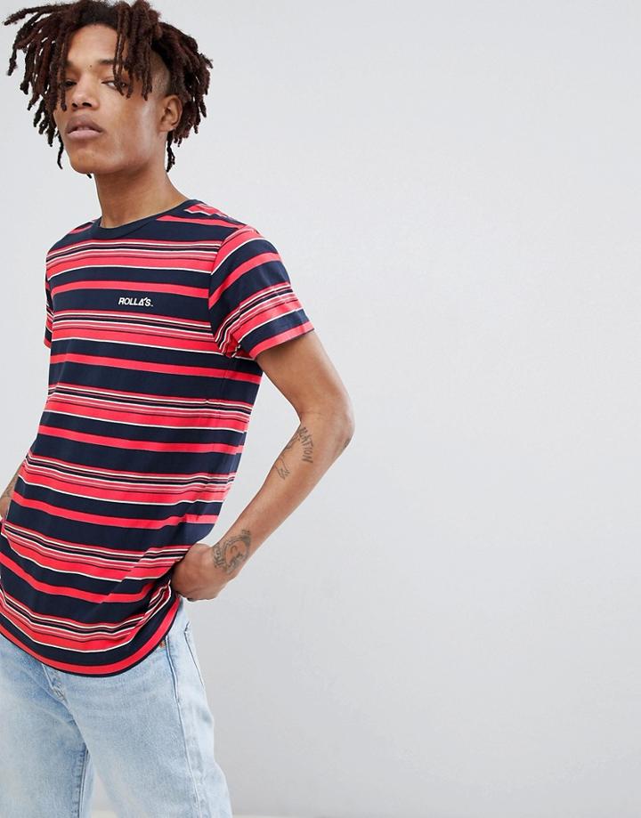 Rollas Old Mate Stripe Logo T-shirt - Blue