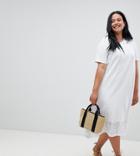Asos Design Curve Midi T-shirt Dress With Broderie Drop Hem - White